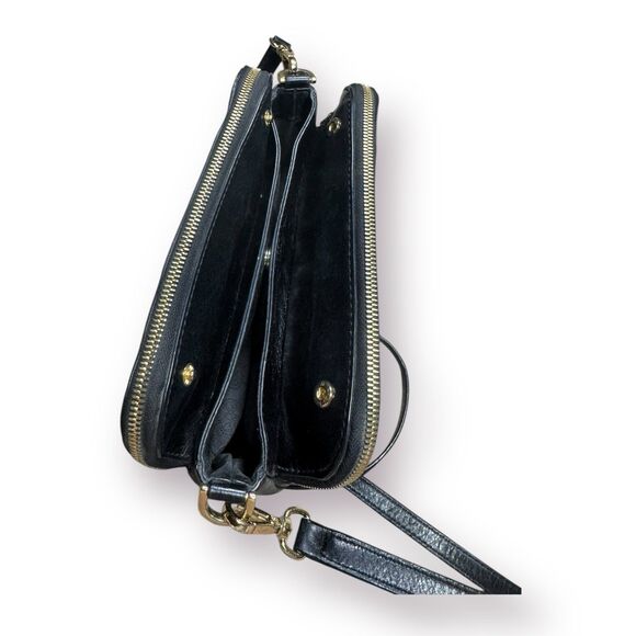 Michael‎ Kors Jet Set Black Leather Crossbody Shoulder Bag Double Zipper - Picture 4 of 7